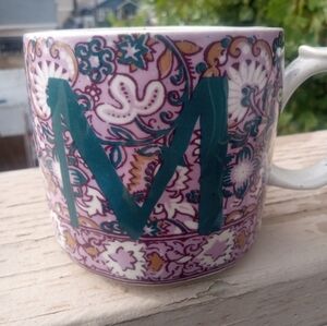 Anthropologie Speckled Ceramic Whimsy Mug 8 Oz Floral purple